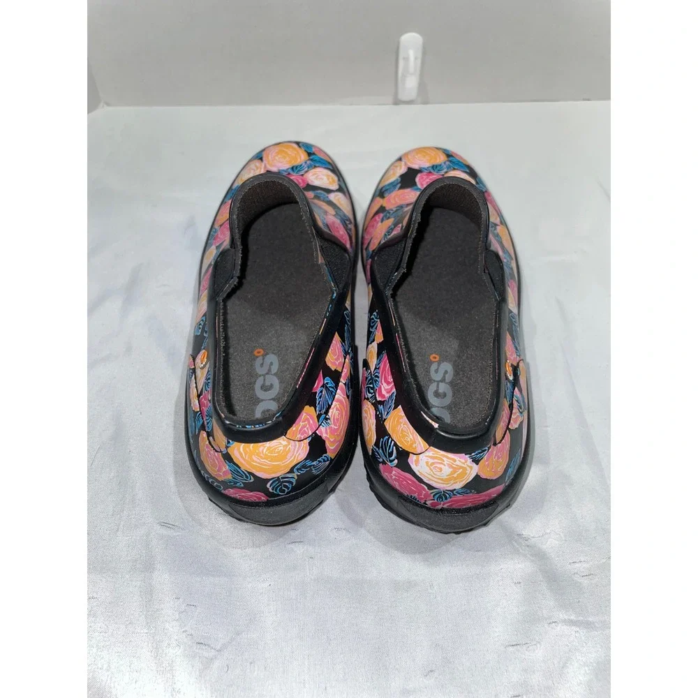 Bogs Patch Slip Rose Waterproof Garden Shoes Floral Black Multi 72742-009 Size 9